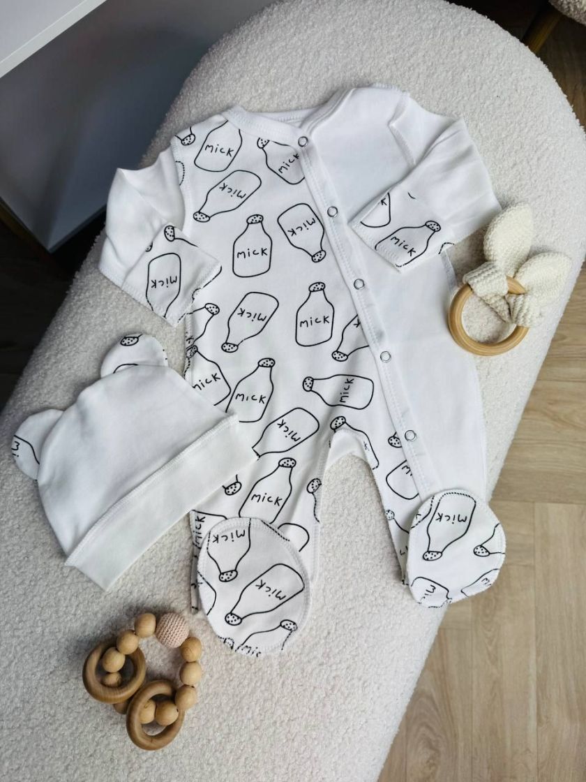 ❤ Чоловічок з шапочкою інтерлок, БО. Принт - Пляшечки milk. Розмір - 62 (#13047076) ✓ Anna Konvert