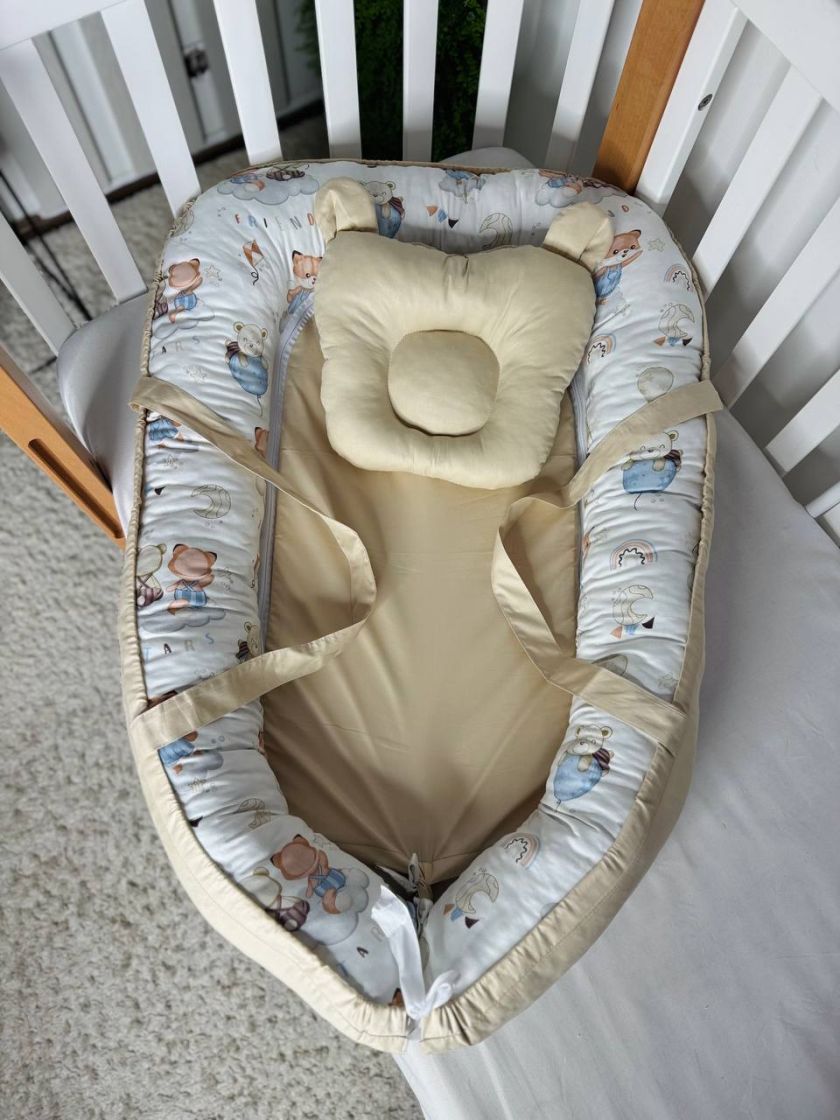 ❤ Кокон-гніздечко з ручками. Принт - Лісові друзі на хмаринках, однотон беж (#46427353) ✓ Anna Konvert