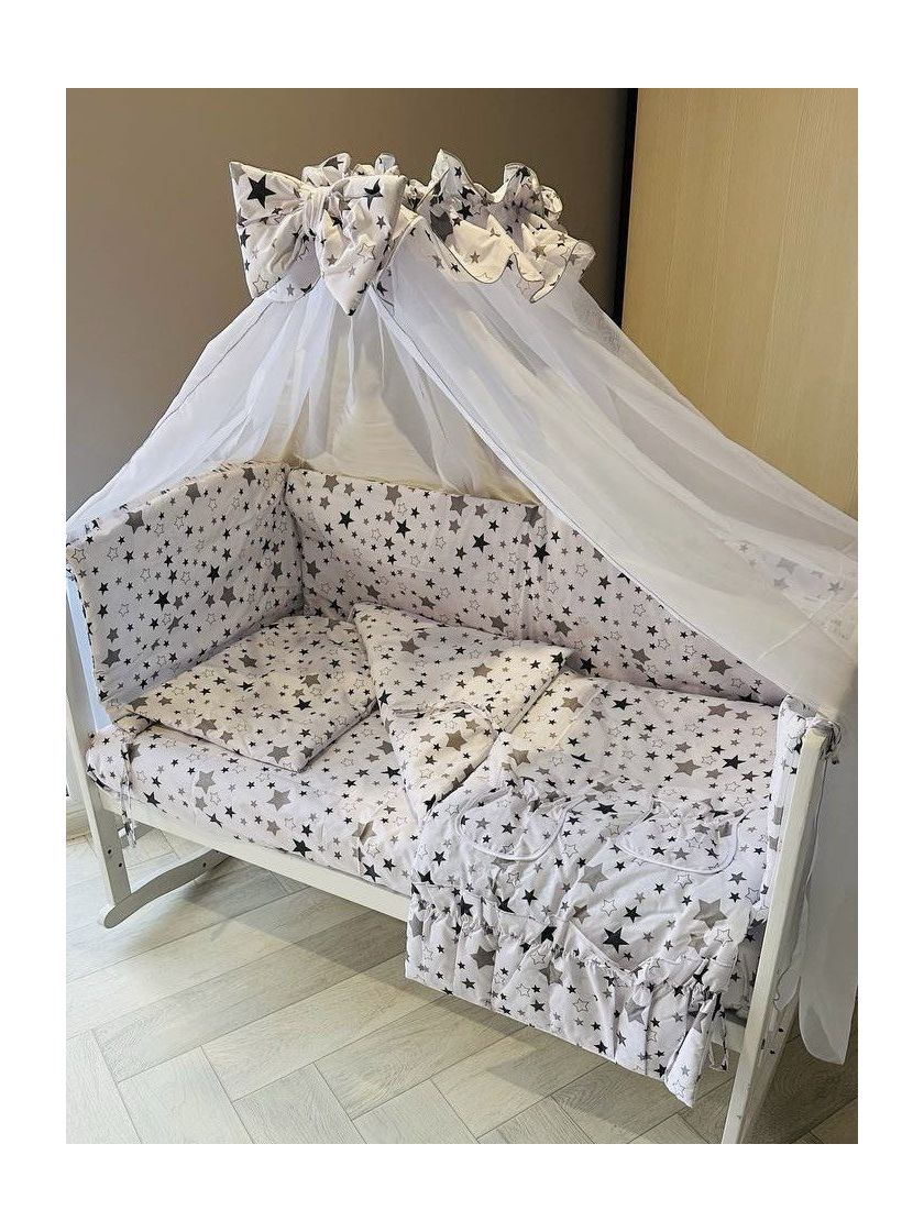 ❤ Набір у ліжко 9в1 суцільні. Принт - Зірки різні сірі на білому (#54158245) ✓ Anna Konvert