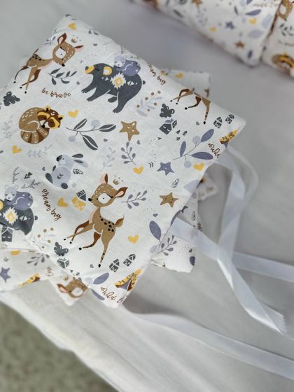 ❤ Бортики-подушки на 4 боки ліжечка, 12 подушок. Принт - Єнот, бембі, зайка (#93160566) ✓ Anna Konvert 2