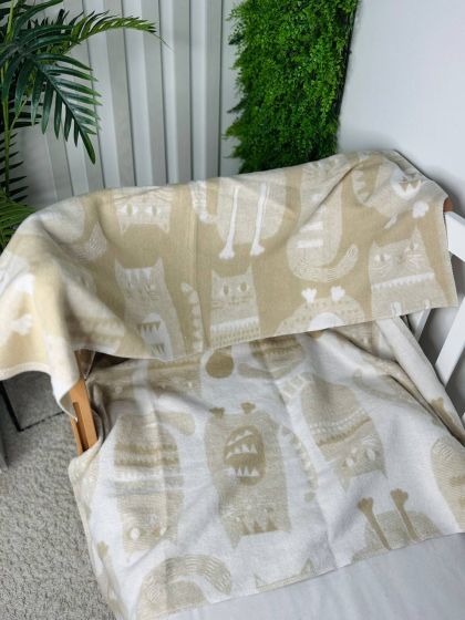 ❤ Плед у пологовий, бавовна 100%, 100*140см. Колір - Бежевий з котами (#87554265) ✓ Anna Konvert 2