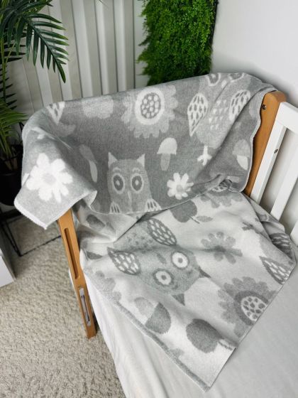 ❤ Плед у пологовий, бавовна 100%, 100*140см. Колір - Сірий з совами (#98657396) ✓ Anna Konvert 2