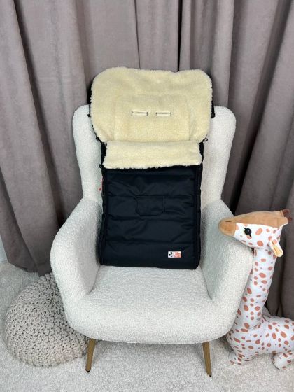 ❤ Зимовий конверт у прогулянковий візочок, люльку, з бахілами Mini ForKids, 70% вовни, Чорний, 0-2 років (#0393) ✓ Anna Konvert