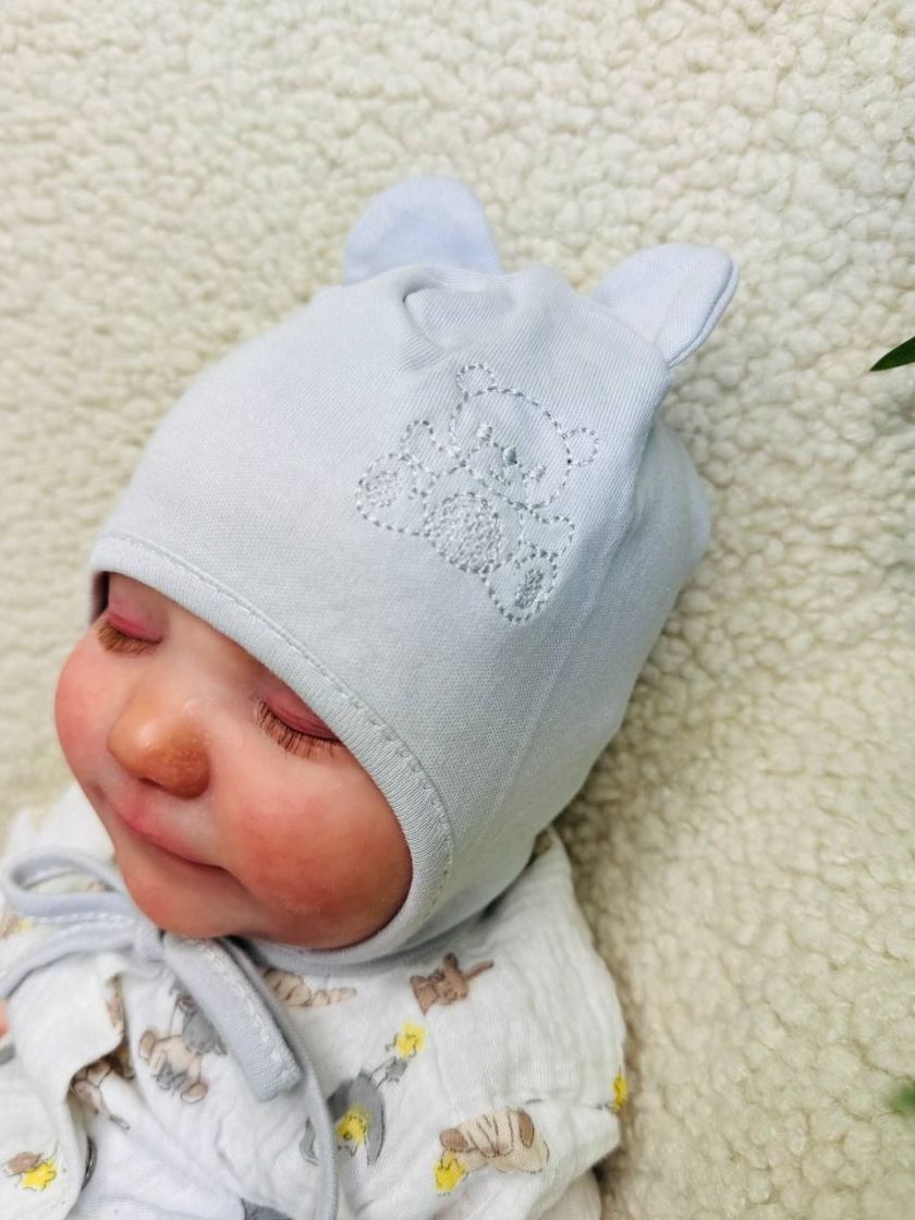 ❤ Шапочка з зав'язками, 0-3міс. Колір - Сірий. Матеріал - Байка (#67408859) ✓ Anna Konvert