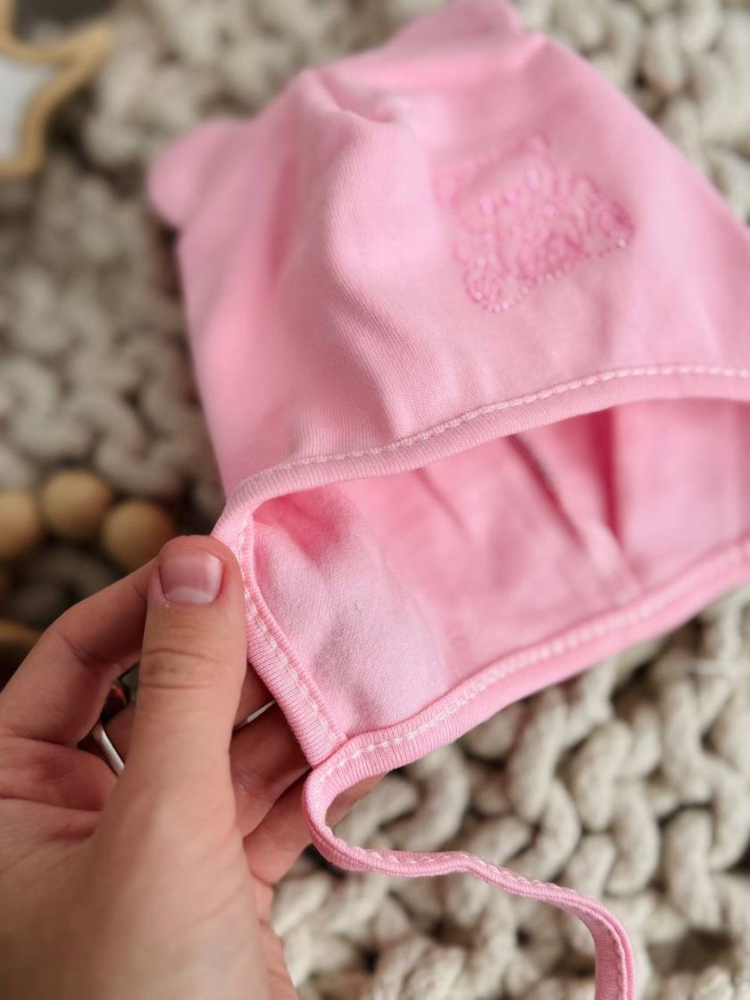 ❤ Шапочка з зав'язками, 0-3міс. Колір - Рожевий. Матеріал - Байка (#72731805) ✓ Anna Konvert