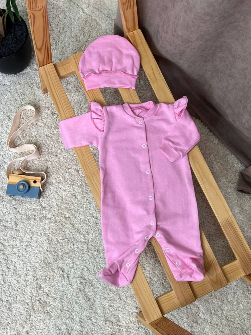 ❤ Чоловічок з шапочкою "Метелик", байка, 56р. БО. Принт - Рожевий з рюшами. Розмір - 56см (#77989791) ✓ Anna Konvert