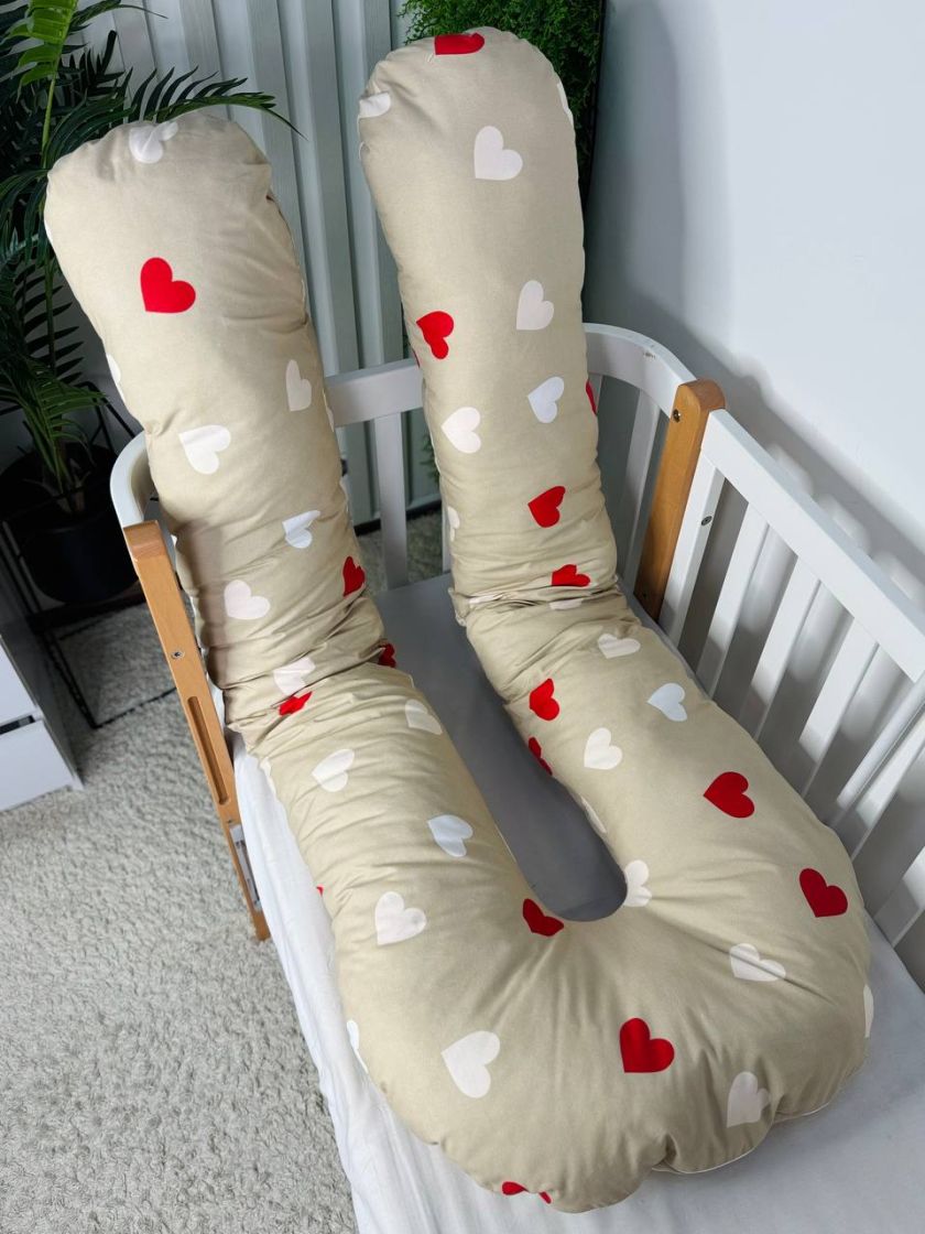 ❤ Подушка для вагітних. Принт - Серця білі та червоні на бежі (#3349185) ✓ Anna Konvert
