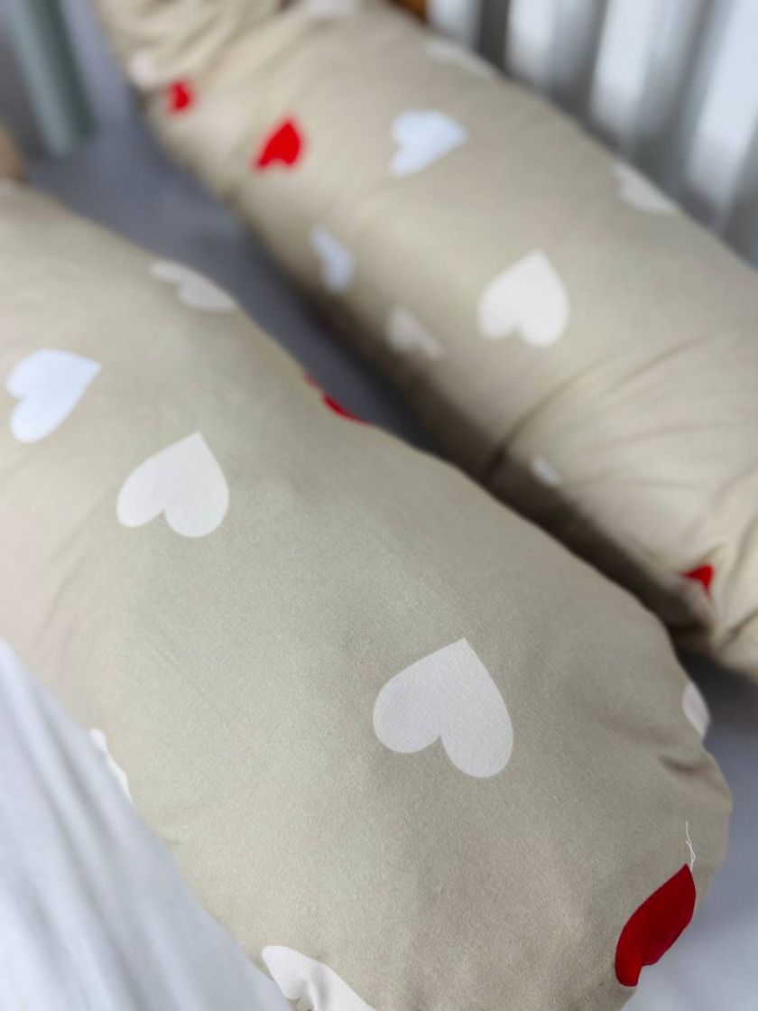 ❤ Подушка для вагітних. Принт - Серця білі та червоні на бежі (#3349185) ✓ Anna Konvert