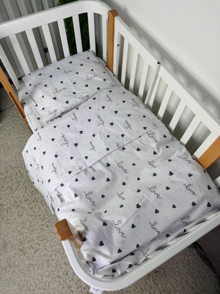 ❤ Змінна дитяча постіль, розмір підковдри 140 см на 110 см. Принт - Love сердця сірі (#25533008) ✓ Anna Konvert