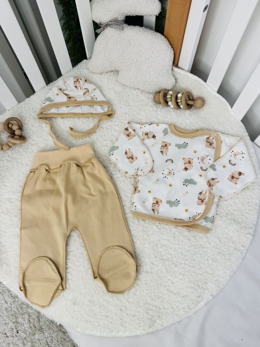 ❤ Комплект 3ка з сорочкою інтерлок 56см. Принт - Сплячі зайці беж (#32009696) ✓ Anna Konvert