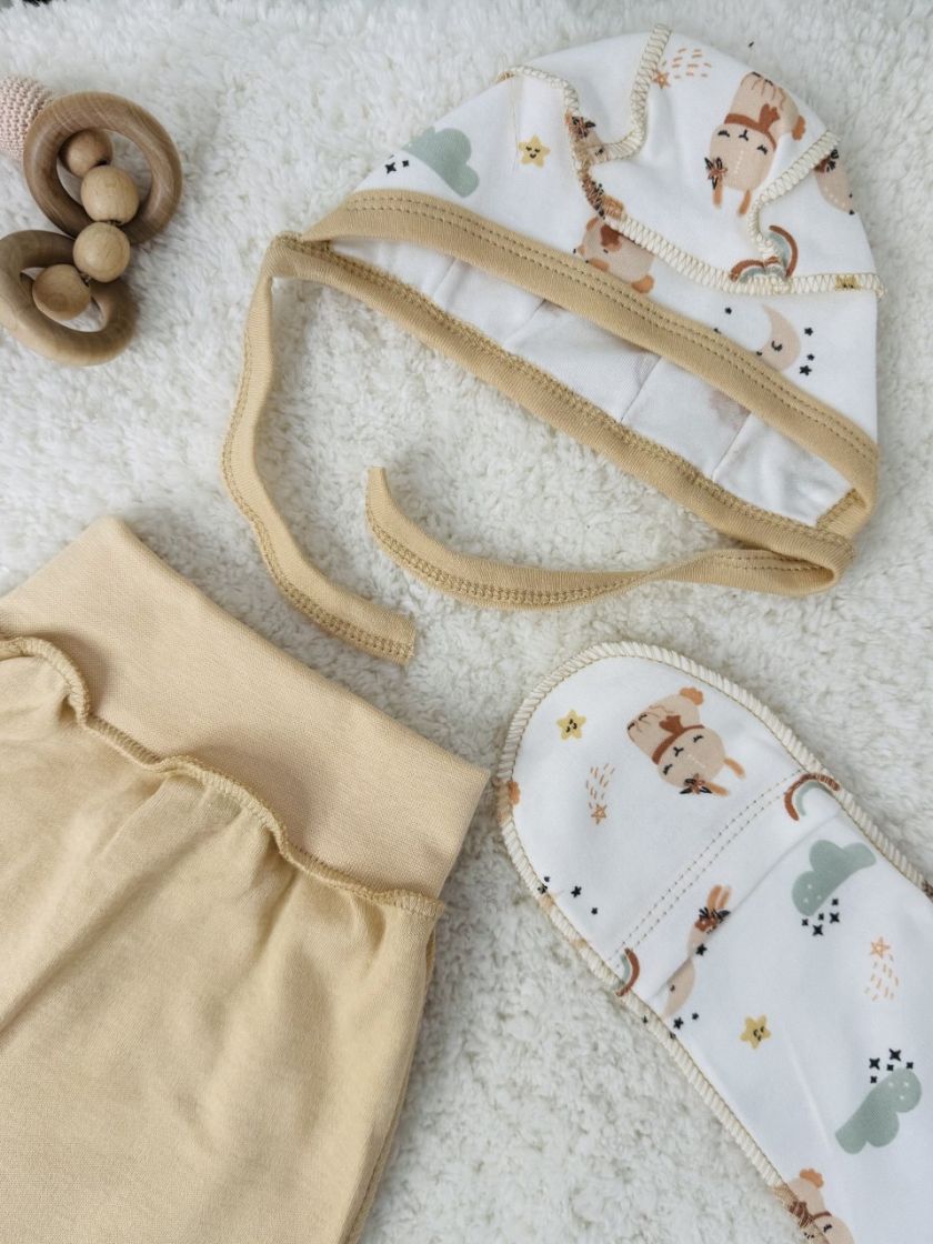 ❤ Комплект 3ка з сорочкою інтерлок 56см. Принт - Сплячі зайці беж (#32009696) ✓ Anna Konvert