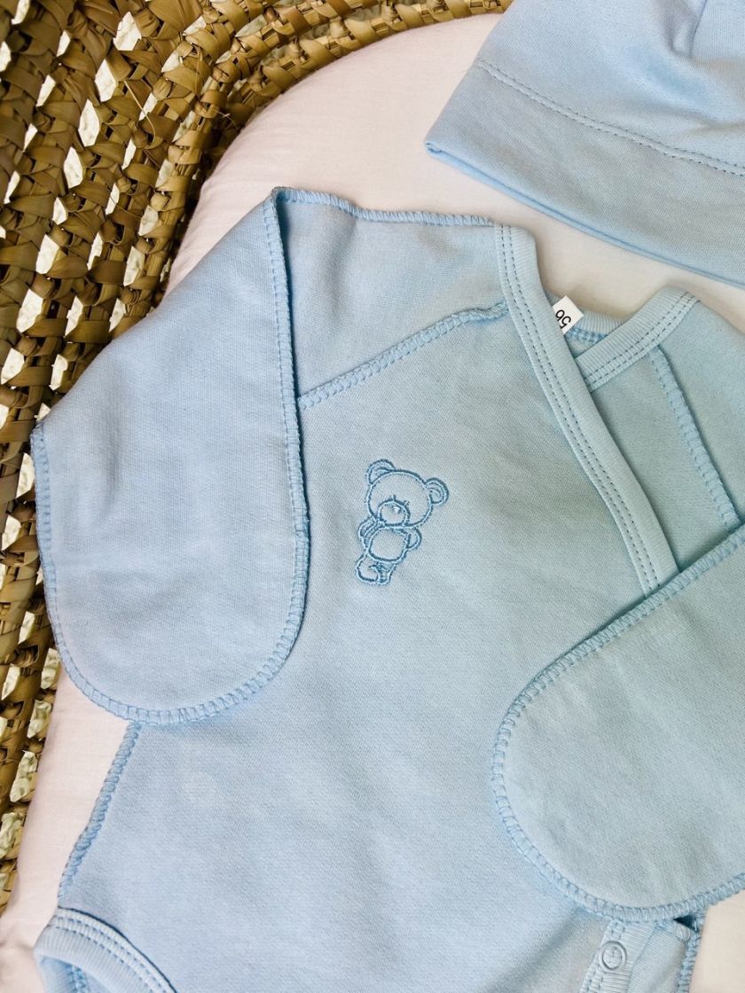 ❤ Комплект 3ка з боді інтерлок, 56р. Принт - Блакитний однотон (#90740282) ✓ Anna Konvert