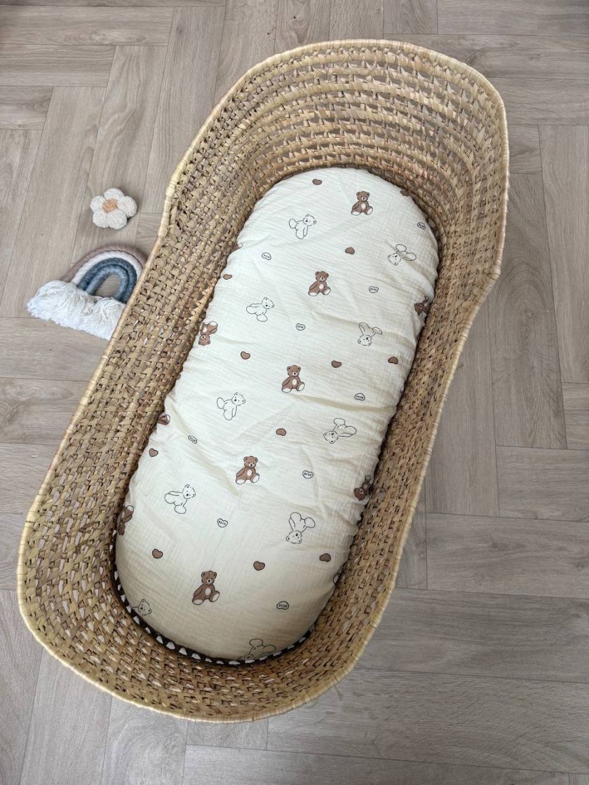 ❤ Простирадло муслін непромакаюче у візочок на гумці. Колір - Ведмедики контур на пісочному (#17541006) ✓ Anna Konvert