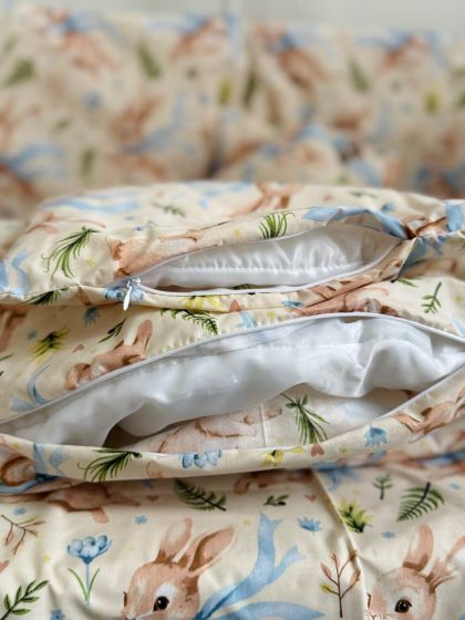 ❤ Набір у ліжко 9в1 суцільні. Принт - Зайченя з блакитним бантом на бежевому (#31678888) ✓ Anna Konvert 2