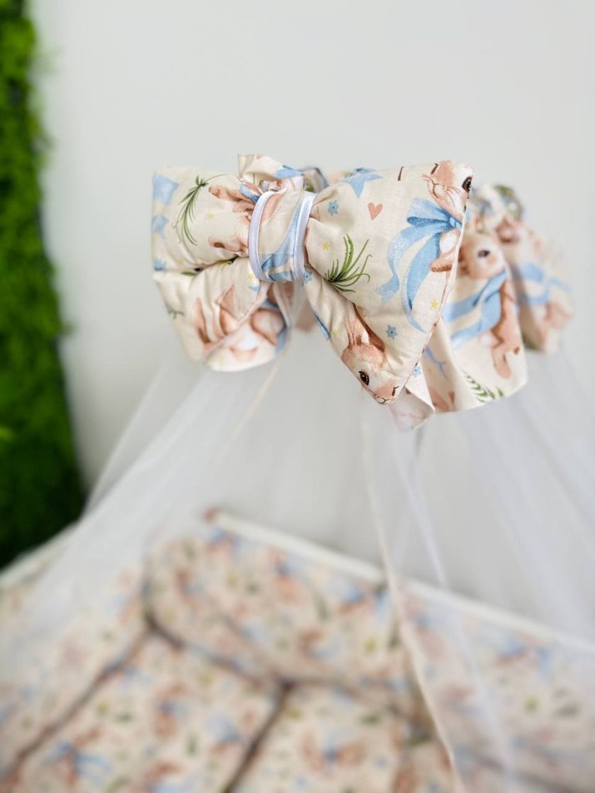 ❤ Набір у ліжко 9в1 суцільні. Принт - Зайченя з блакитним бантом на бежевому (#31678888) ✓ Anna Konvert