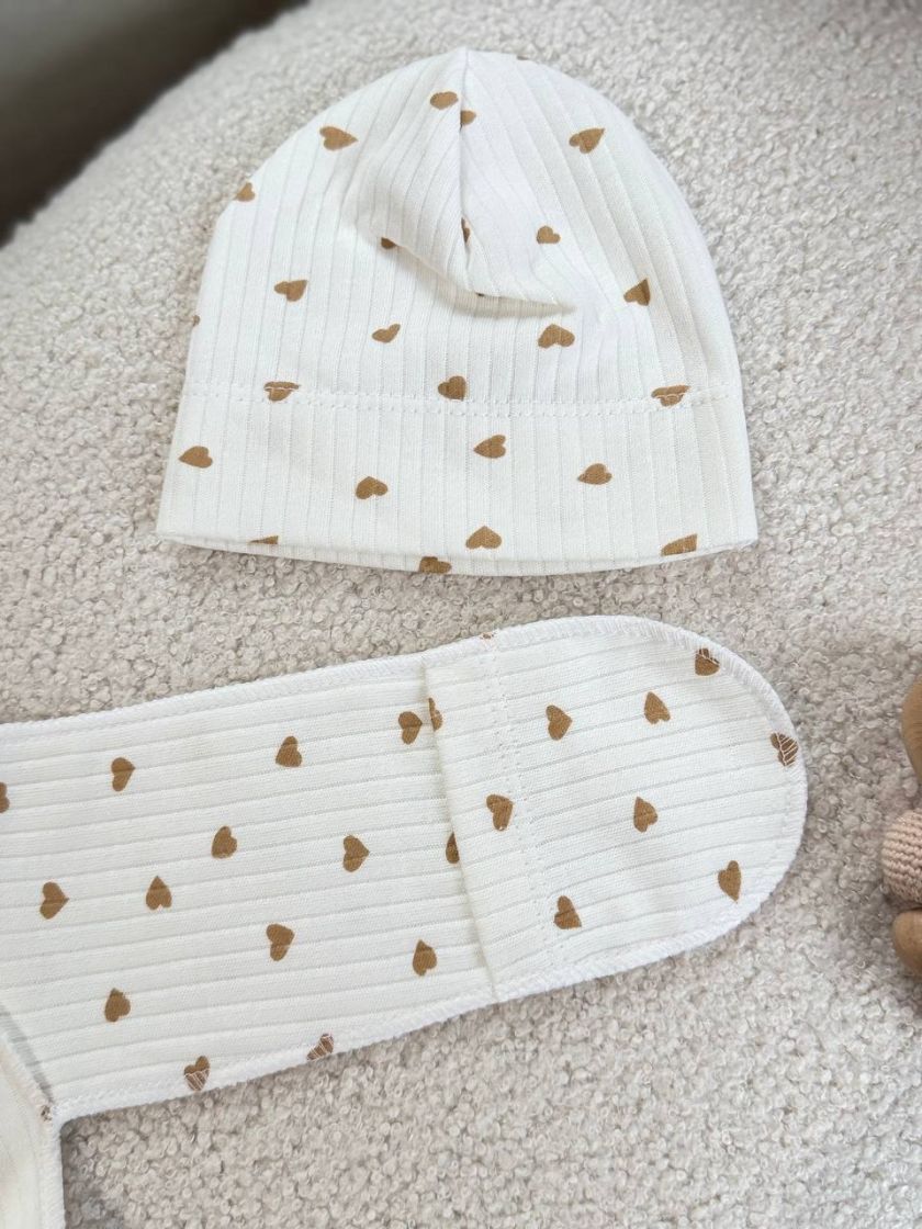 ❤ Комплект 3ка з боді інтерлок, 56р. Принт - Сердця дрібні беж (#35268422) ✓ Anna Konvert