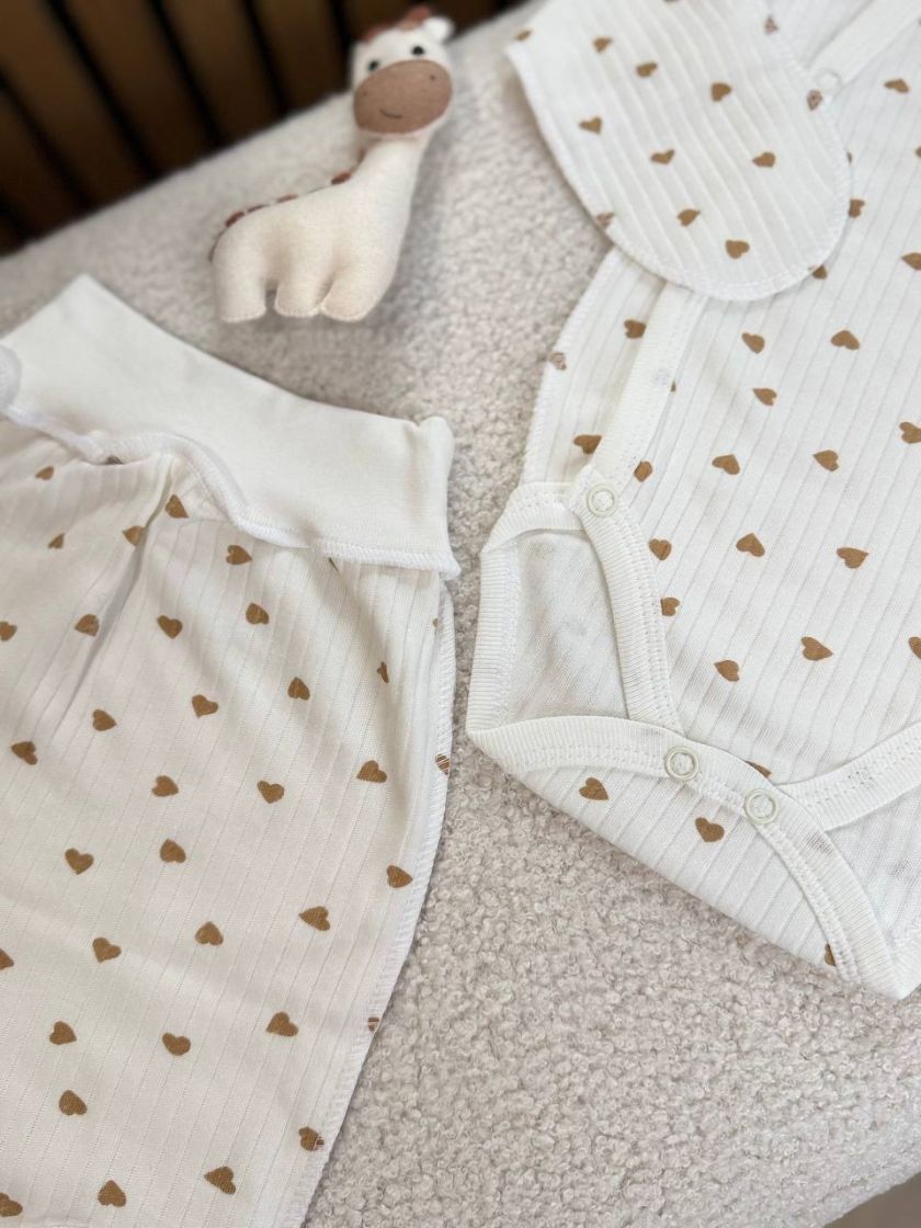 ❤ Комплект 3ка з боді інтерлок, 56р. Принт - Сердця дрібні беж (#35268422) ✓ Anna Konvert