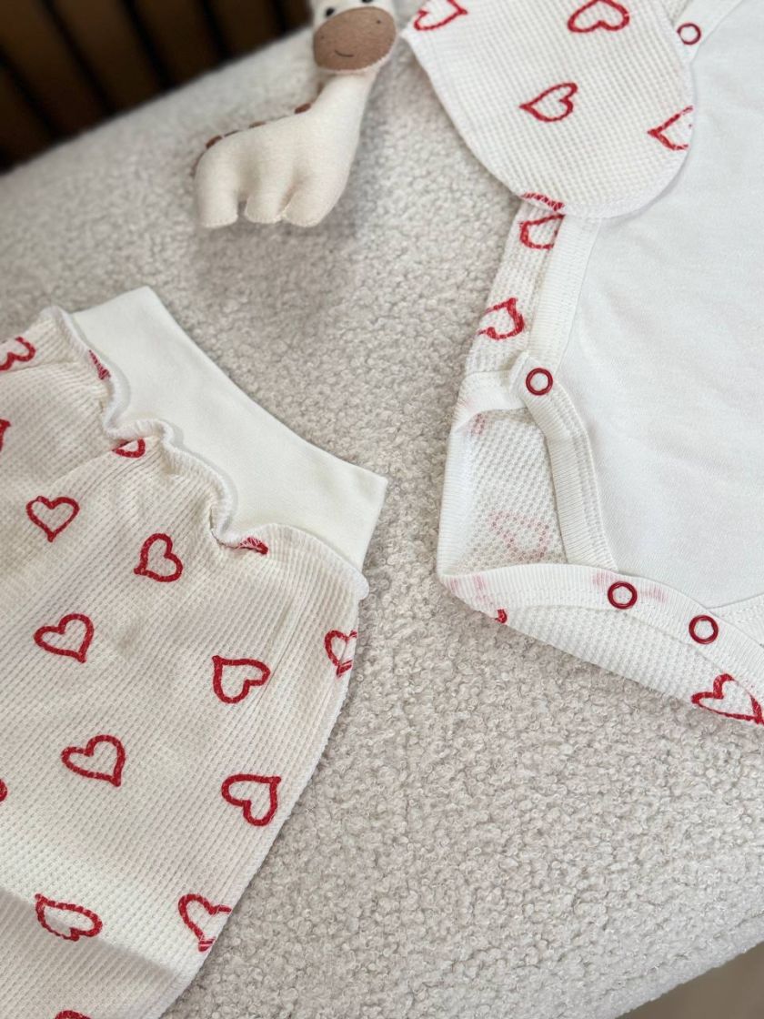 ❤ Комплект 3ка з боді інтерлок, 56р. Принт - «Так виглядає щастя» червоні сердця (#92163826) ✓ Anna Konvert