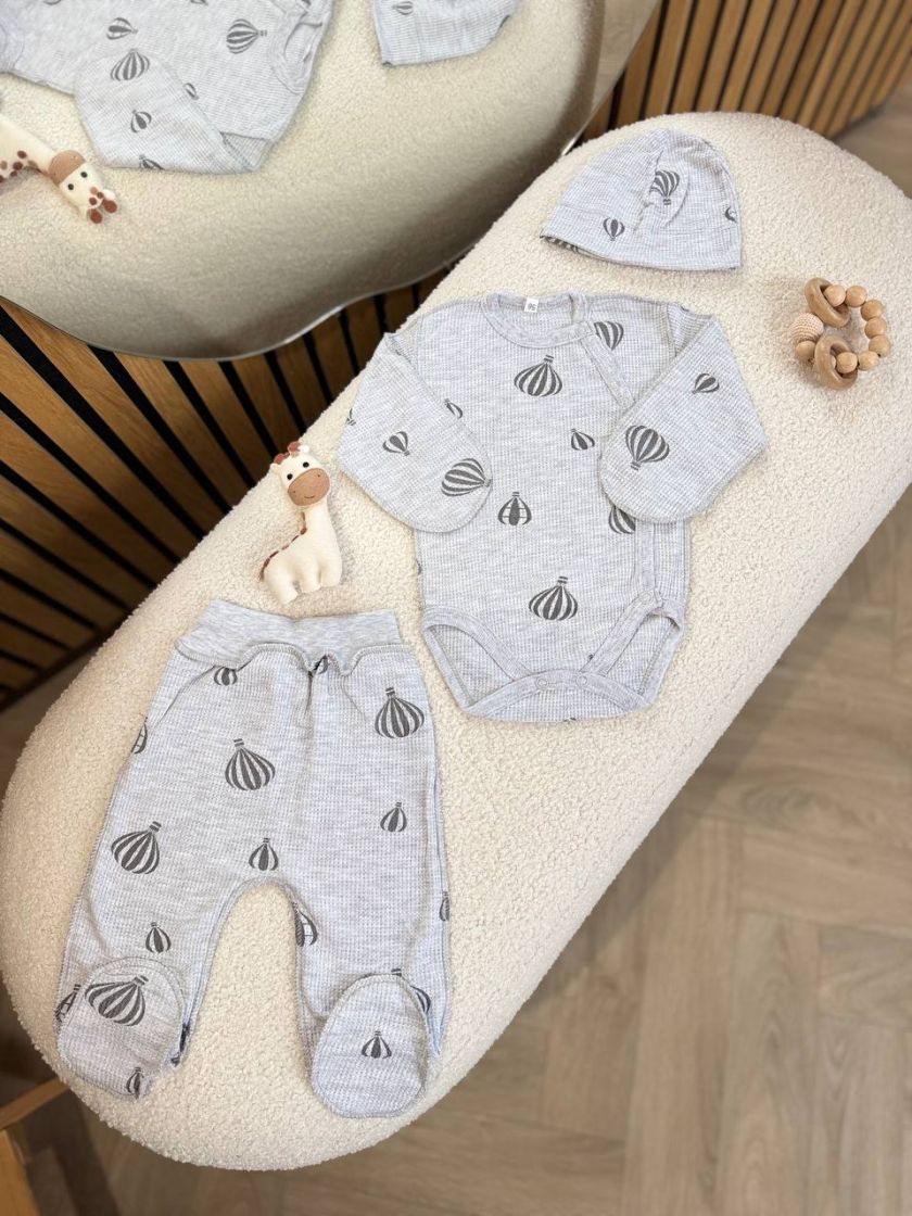 ❤ Комплект 3ка з боді інтерлок, 56р. Принт - Повітряні кулі на сірому (#40062152) ✓ Anna Konvert