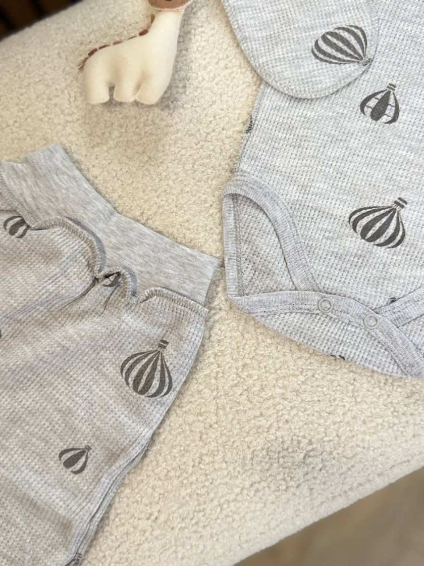 ❤ Комплект 3ка з боді інтерлок, 56р. Принт - Повітряні кулі на сірому (#40062152) ✓ Anna Konvert