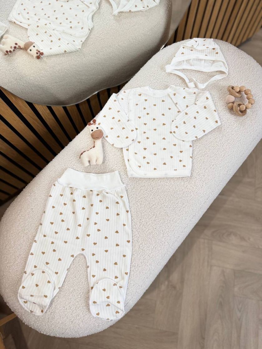 ❤ Комплект 3ка з сорочкою інтерлок 56см. Принт - Сердця дрібні беж (#41646003) ✓ Anna Konvert