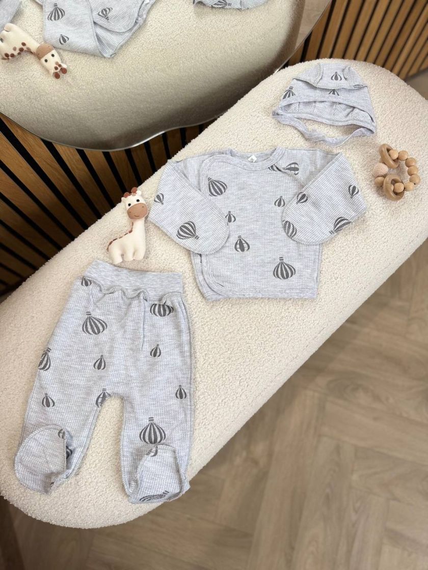 ❤ Комплект 3ка з сорочкою інтерлок 56см. Принт - Повітряна куля на сірому (#93889559) ✓ Anna Konvert