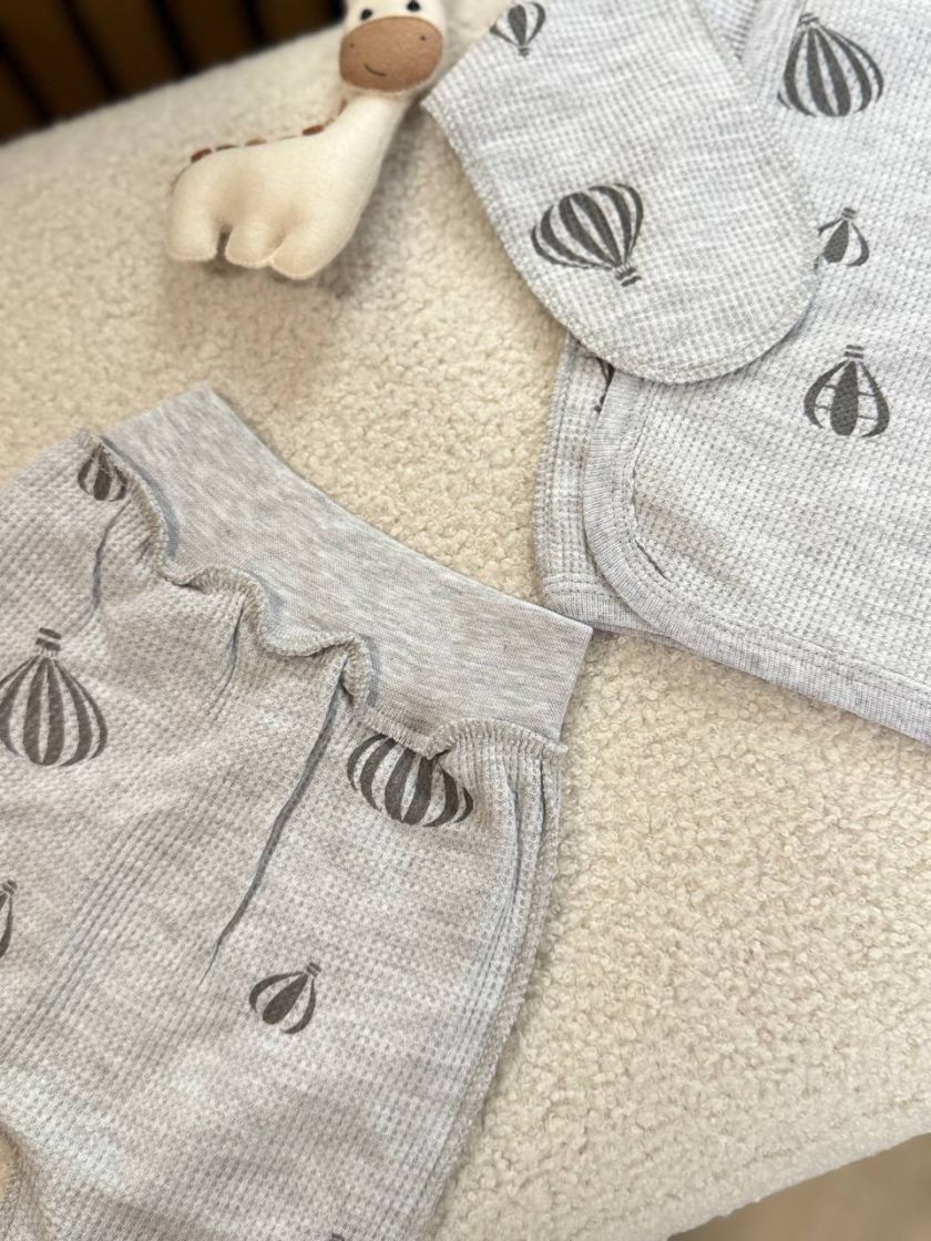 ❤ Комплект 3ка з сорочкою інтерлок 56см. Принт - Повітряна куля на сірому (#93889559) ✓ Anna Konvert