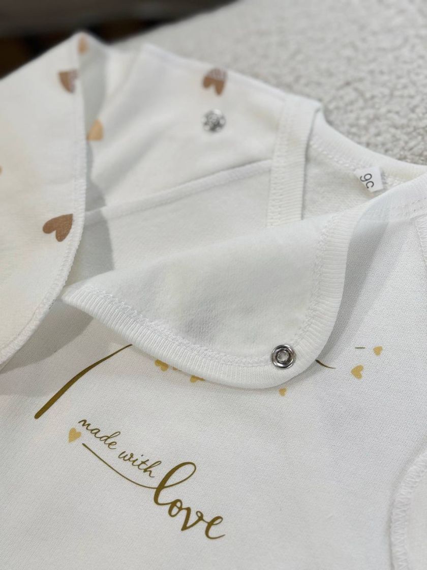 ❤ Комплект 3ка з сорочкою, байка 56-62см. Принт - Кульбаба, серця різні беж (#7525657) ✓ Anna Konvert