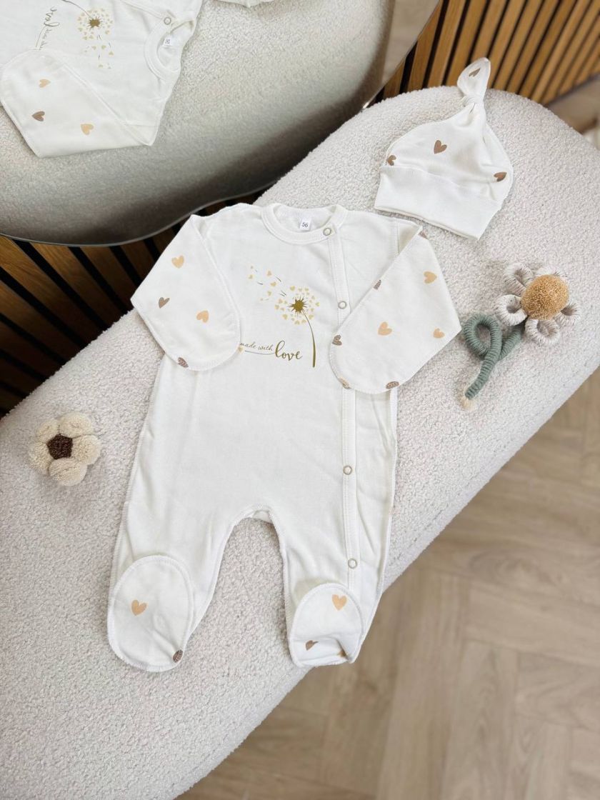 ❤ Чоловічок з шапочкою байка, 56-62см. Принт - Кульбаба, серця різні беж (#48074137) ✓ Anna Konvert