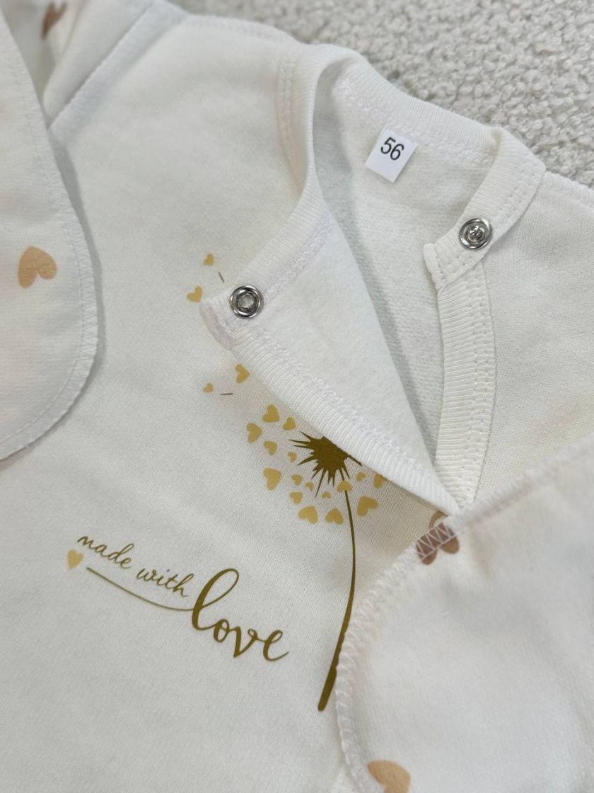 ❤ Комплект 3ка з боді, байка 56р. Принт - Кульбаба, серця різні беж (#56890487) ✓ Anna Konvert