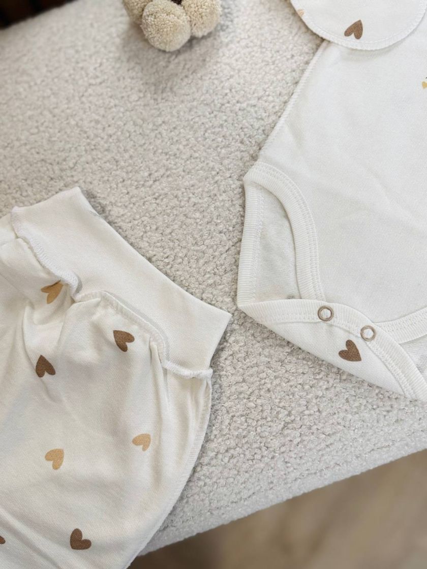 ❤ Комплект 3ка з боді, байка 56р. Принт - Кульбаба, серця різні беж (#56890487) ✓ Anna Konvert