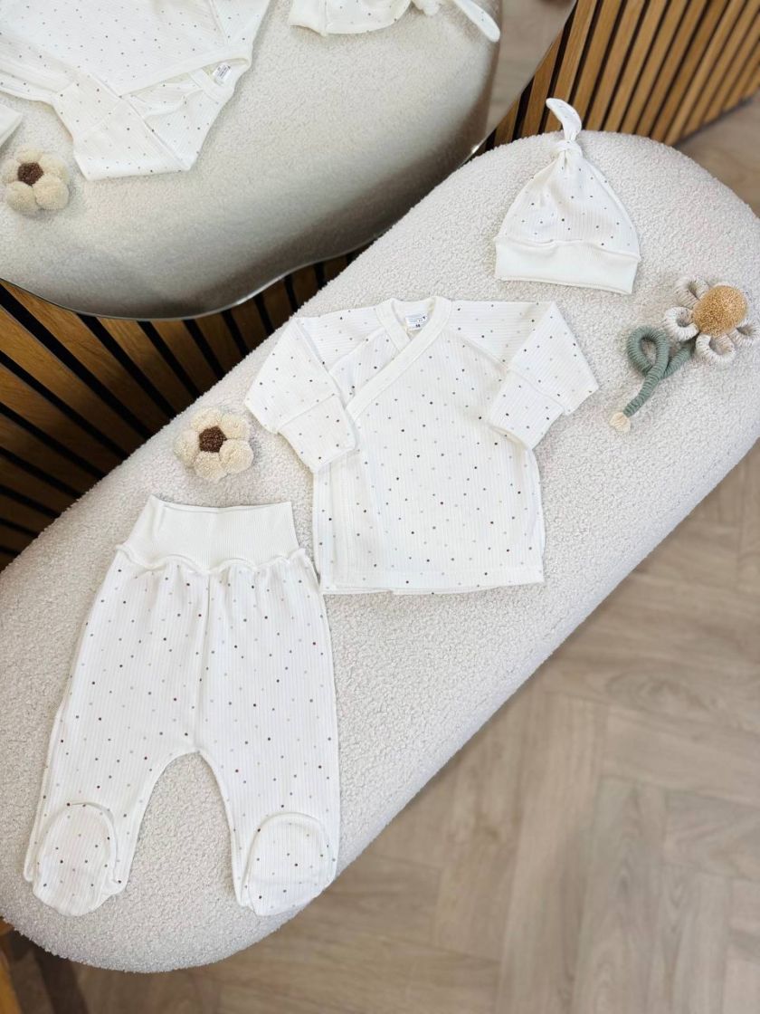 ❤ Комплект 3ка з сорочкою інтерлок 56см, рубчик різнокольорові крапки, Бджілка (#847202) ✓ Anna Konvert