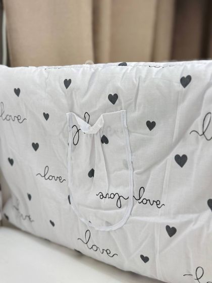 ❤ Бортики-суцільні на 4 боки ліжка, на завʼязках. Принт - Love серця сірі (#68401185) ✓ Anna Konvert 2