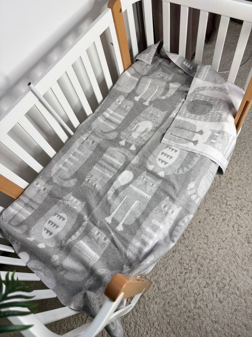 ❤ Плед у пологовий, бавовна 100%, 100*140см. Колір - Сірий з котами (#58880289) ✓ Anna Konvert