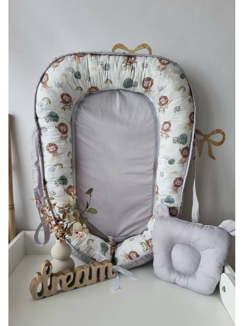 ❤ Кокон-гніздечко з ручками. Принт - Левеня з зеленим листячком (#82783050) ✓ Anna Konvert