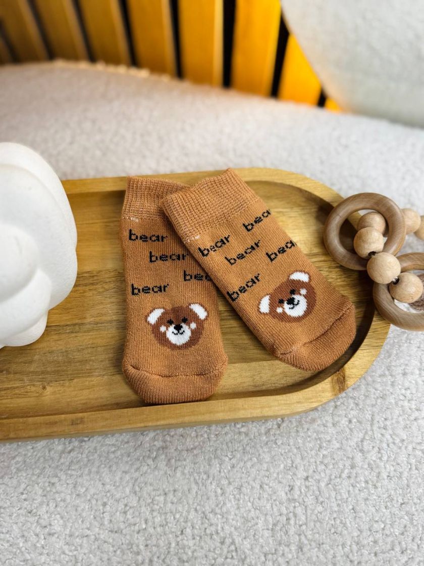 ❤ Шкарпетки ведмедики, махра 0-3 міс. Колір - Bear на бежевому (#86447602) ✓ Anna Konvert