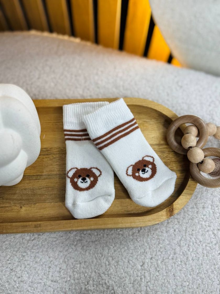 ❤ Шкарпетки ведмедики, махра 0-3 міс. Колір - Ведмедик на молочному рисочки (#94441667) ✓ Anna Konvert