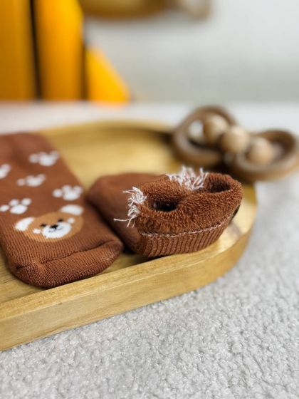 ❤ Шкарпетки ведмедики, махра 0-3 міс. Колір - Ведмедик на шоколадному з лапками (#25776975) ✓ Anna Konvert 2