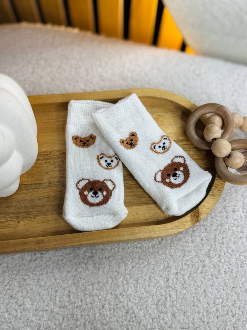 ❤ Шкарпетки ведмедики, махра 0-3 міс. Колір - Ведмедики на молочному (#55639318) ✓ Anna Konvert