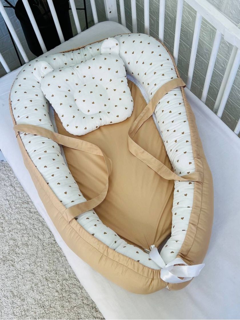 ❤ Кокон-гніздечко з ручками. Принт - Серця дрібні, бежевий однотон (#98762578) ✓ Anna Konvert