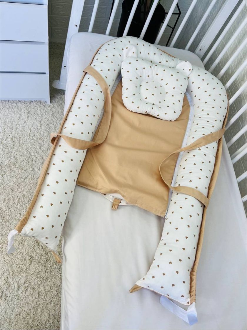 ❤ Кокон-гніздечко з ручками. Принт - Серця дрібні, бежевий однотон (#98762578) ✓ Anna Konvert