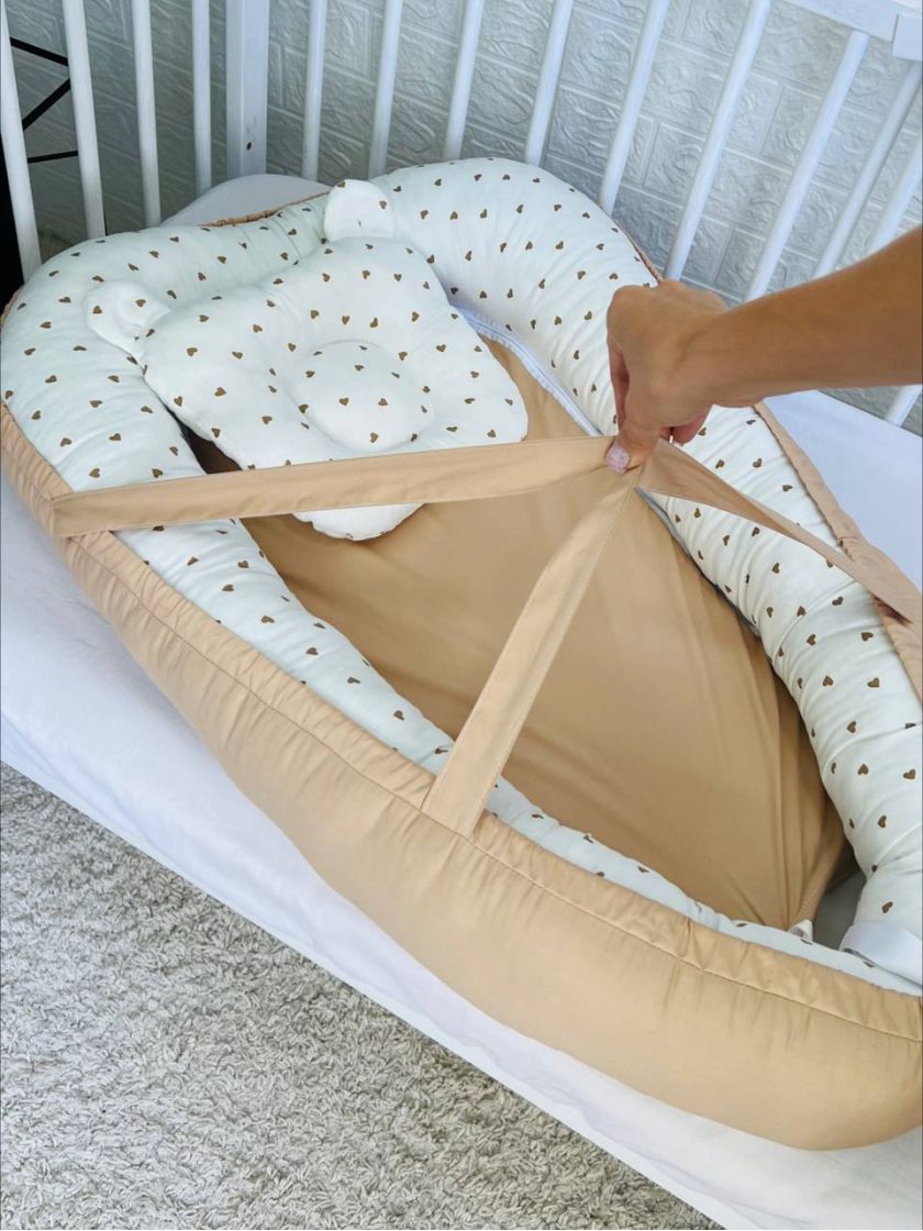 ❤ Кокон-гніздечко з ручками. Принт - Серця дрібні, бежевий однотон (#98762578) ✓ Anna Konvert