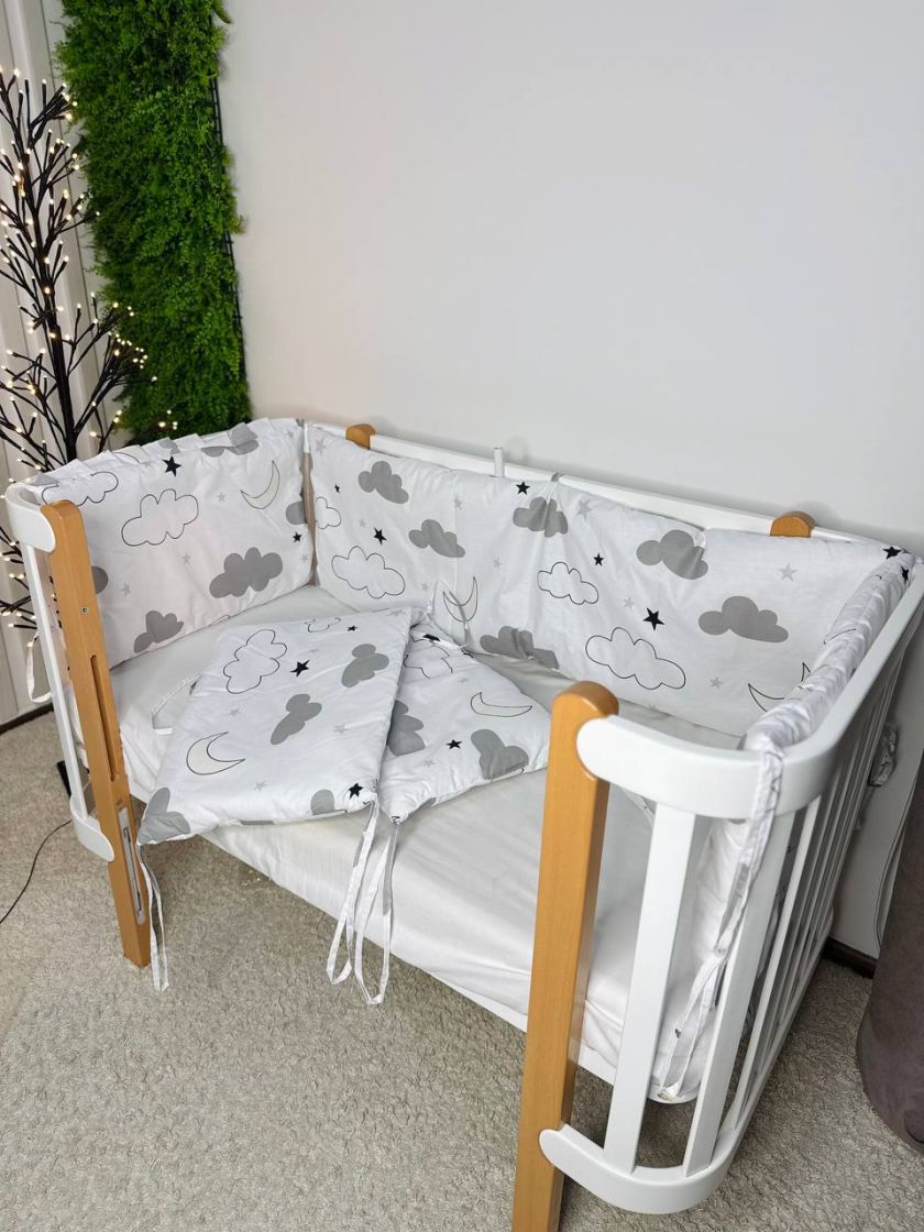 ❤ Бортики-суцільні на 4 боки ліжка, на завʼязках. Принт - Хмари на білому (#49872664) ✓ Anna Konvert
