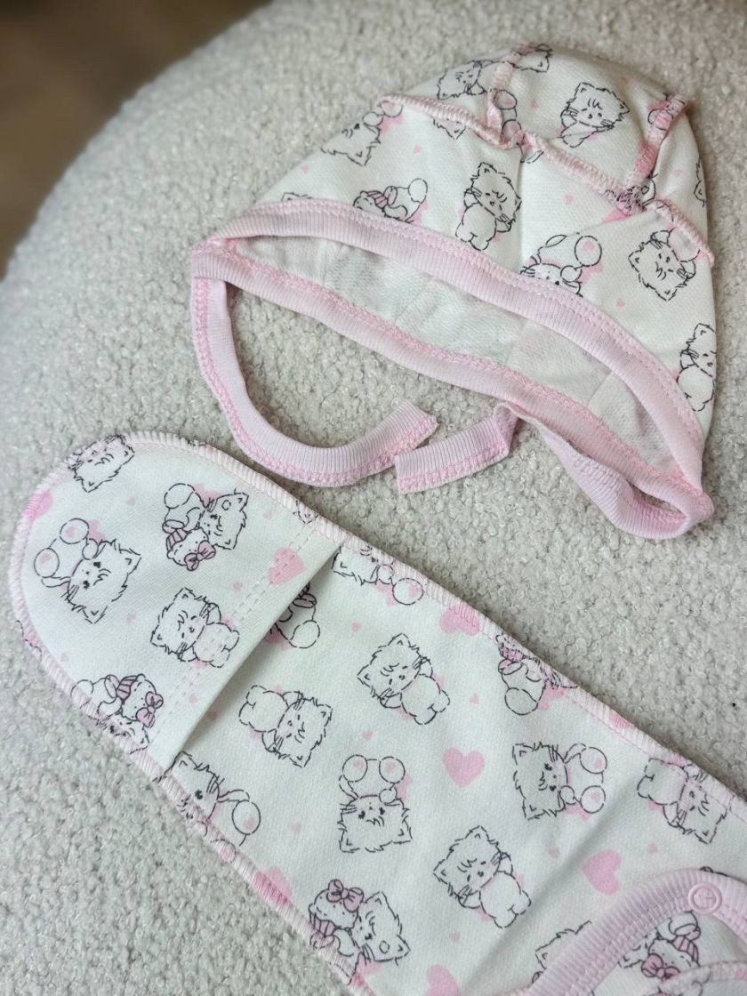 ❤ Комплект 3ка з сорочкою, байка 56-62см. Принт - Котики рожеві (#34236631) ✓ Anna Konvert