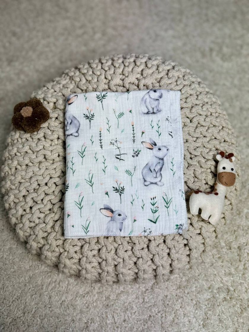 ❤ Пелюшки муслінові чотирьохшарові, жатка. Принт - Зайчик у гілочках. Розмір - 70*100см (#93133679) ✓ Anna Konvert
