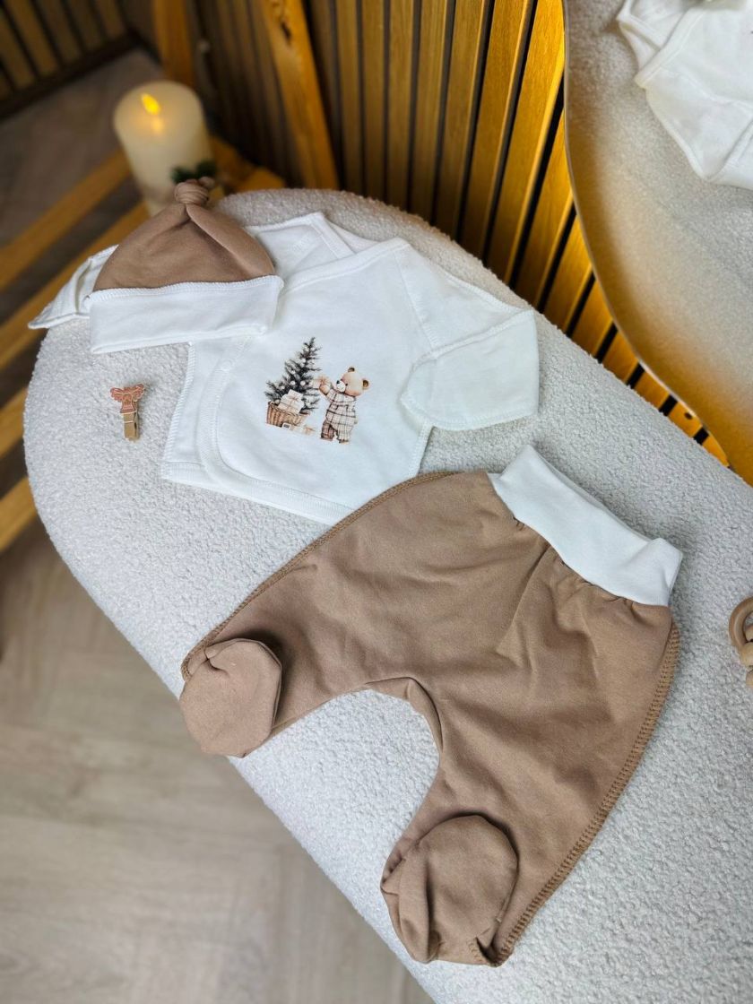 ❤ Комплект 3ка з сорочкою 56, байка Smile. Принт - Ведмедик з ялинкою. Розмір - 56 (#60484984) ✓ Anna Konvert