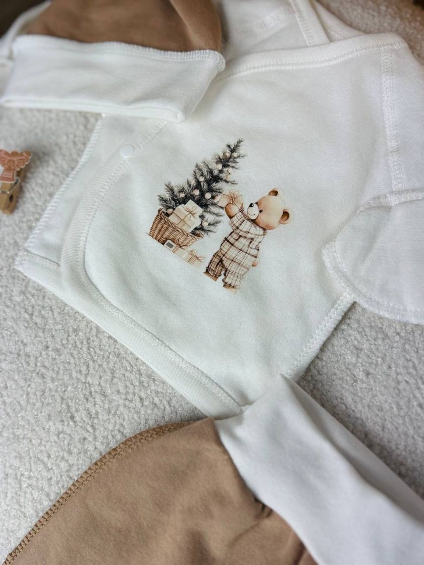 ❤ Комплект 3ка з сорочкою 56, байка Smile. Принт - Ведмедик з ялинкою. Розмір - 56 (#60484984) ✓ Anna Konvert