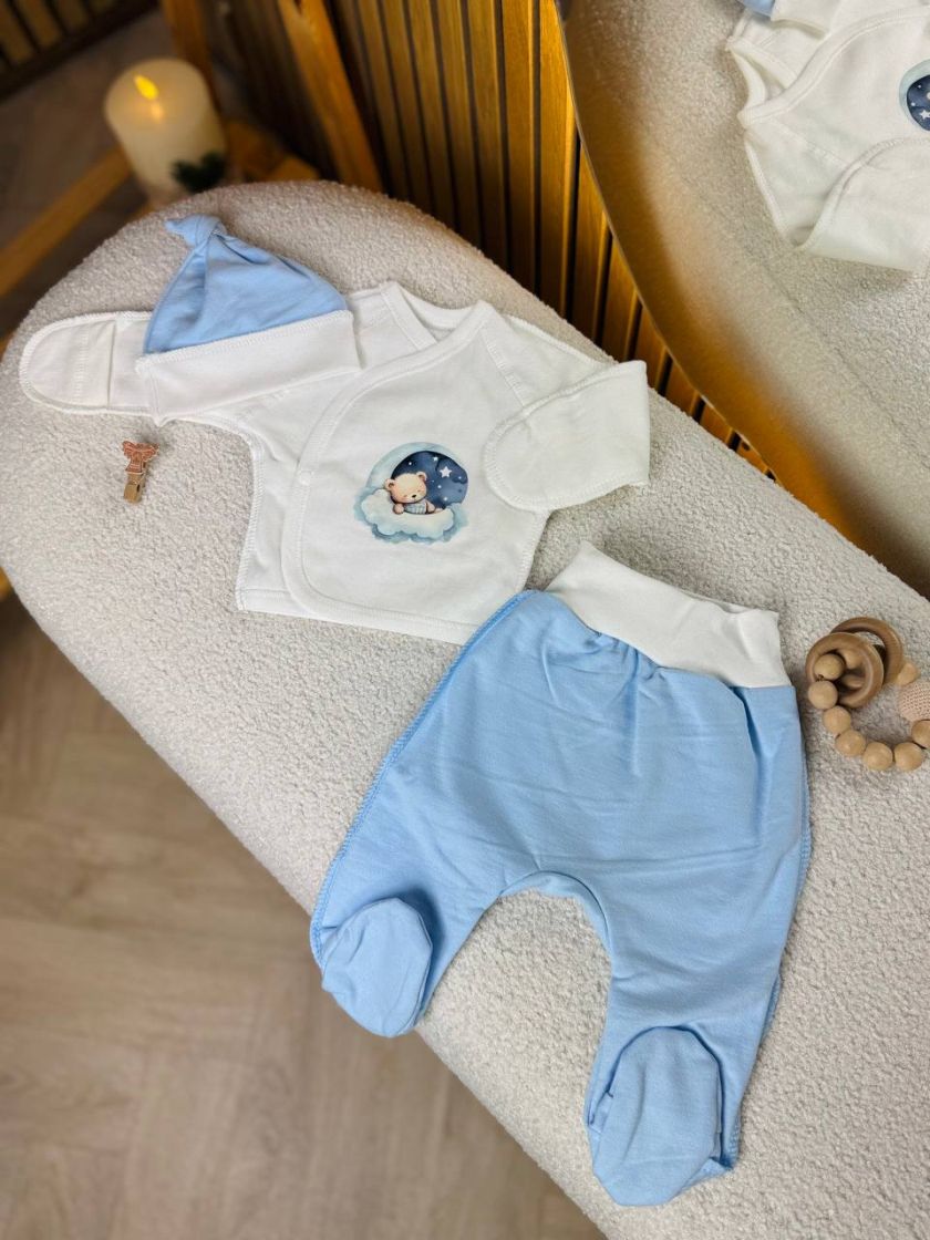 ❤ Комплект 3ка з сорочкою 56, байка Smile. Принт - Ведмедик сплячий, блакитний. Розмір - 56 (#32810390) ✓ Anna Konvert