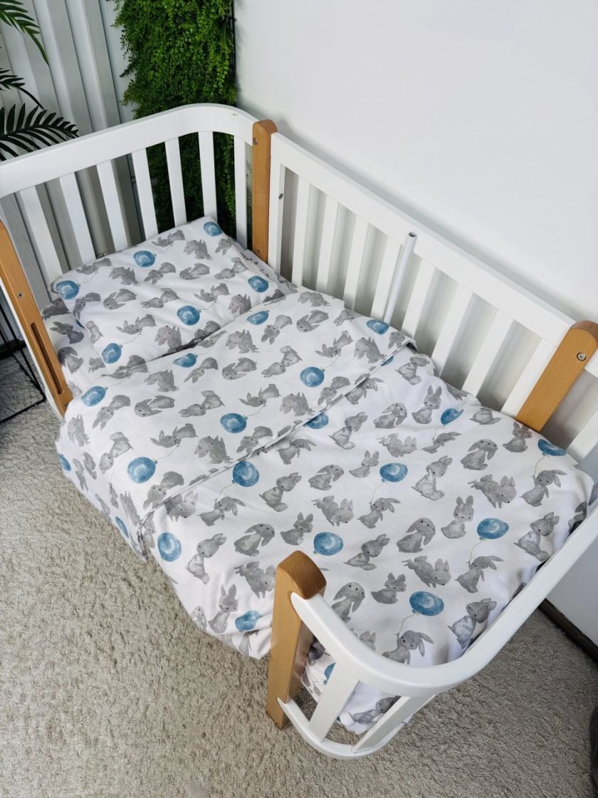 ❤ Змінна дитяча постіль байкова, 140*110. Принт - Сіренький зайчик з повітрянною кулькою (#68191589) ✓ Anna Konvert