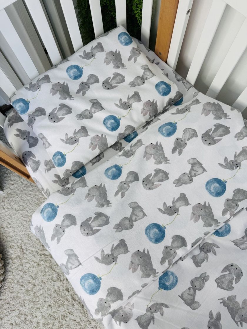 ❤ Змінна дитяча постіль байкова, 140*110. Принт - Сіренький зайчик з повітрянною кулькою (#68191589) ✓ Anna Konvert